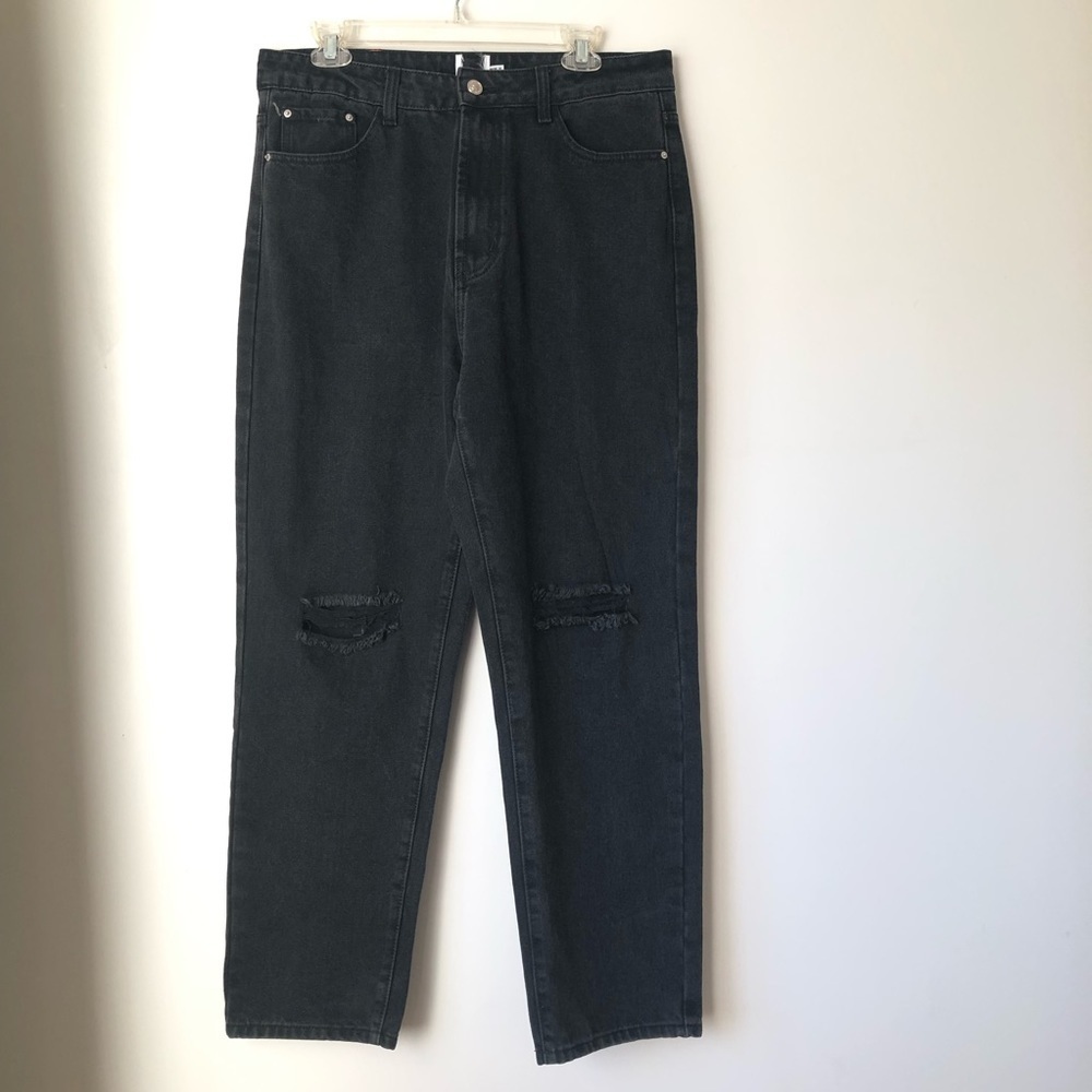 Princess Polly Londyn Black Ripped Knee Straight Leg Jeans 10